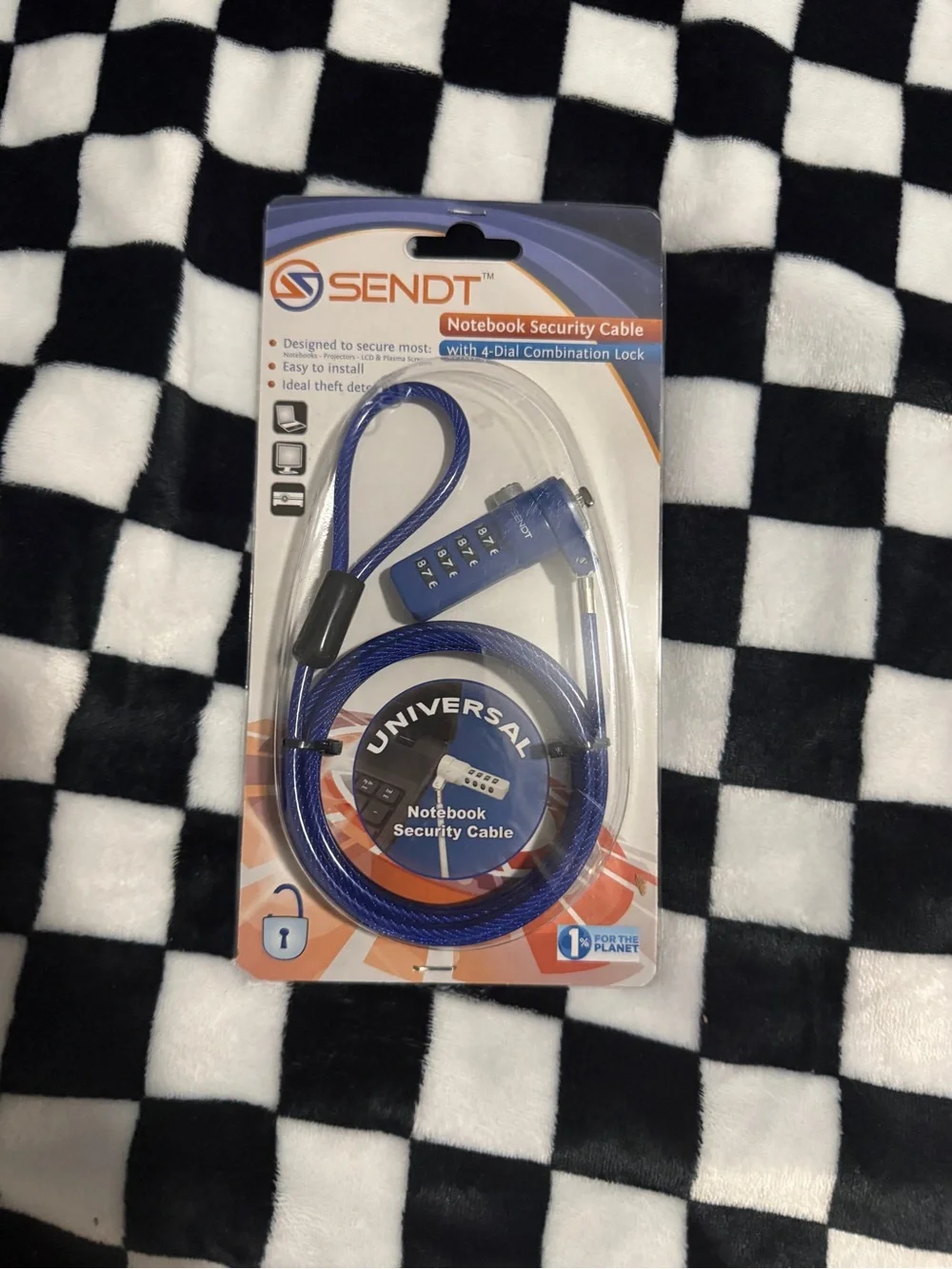 Blue Notebook Security Cable with 4-Dial Combination Lock